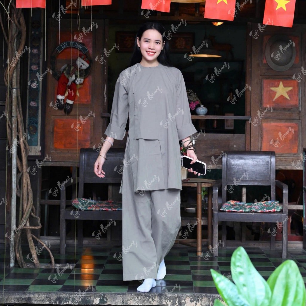 Bộ vạt hò Tăng Ni tà dài dáng rộng, vải Kate mịn mát  - Pháp phục Tu sĩ - Đồ lam đi chùa