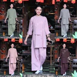 Bộ vạt hò Tăng Ni tà dài dáng rộng, vải Kate mịn mát - Pháp phục Tu sĩ - Đồ lam đi chùa