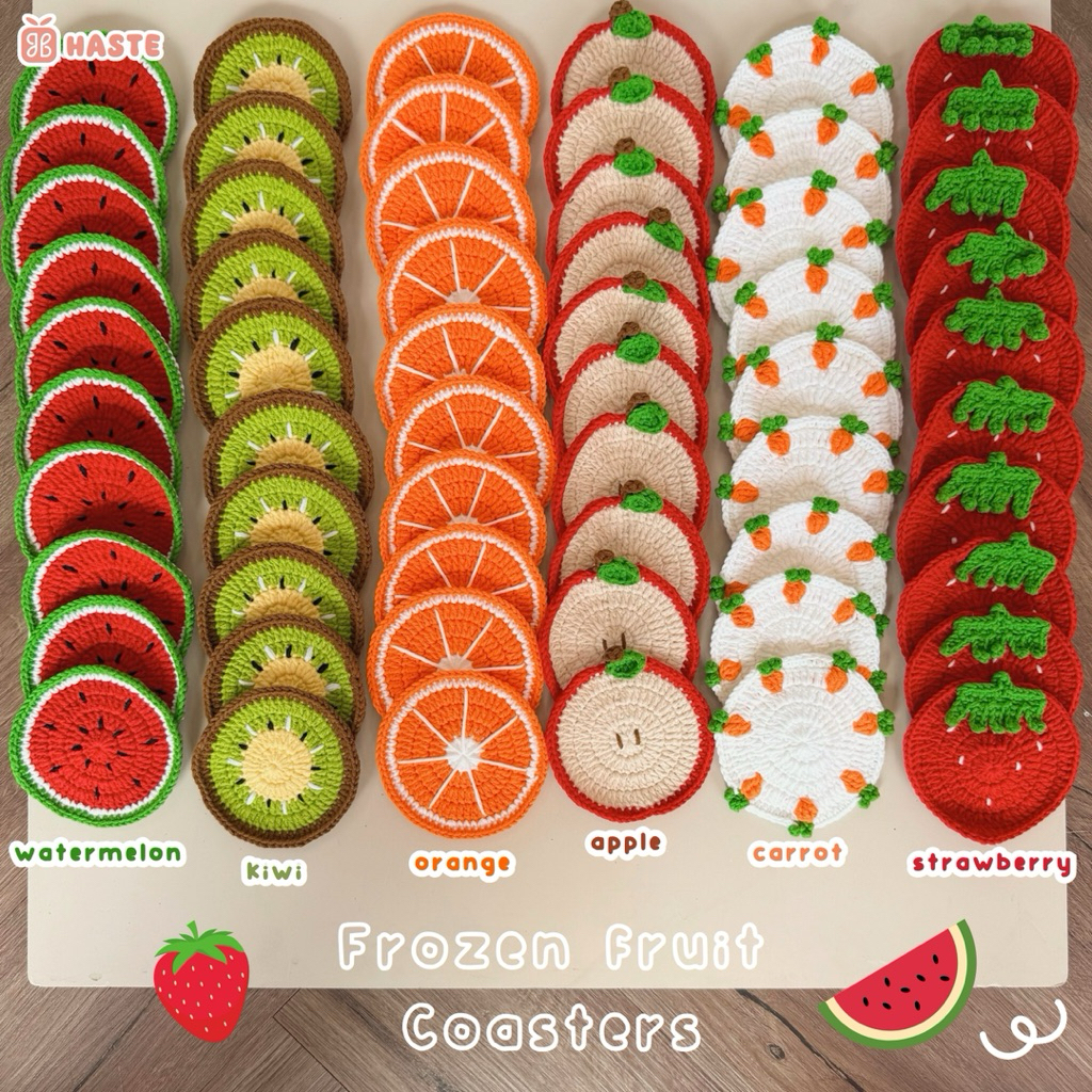 Lót Ly Len Trái Cây Nhiệt Đợi Fruit Dâu Táo Cam Kiwi Thơm Dưa Hấu Rau Củ Cà Rốt Tổng Hợp Dễ Thương Handmade Quà Tặng