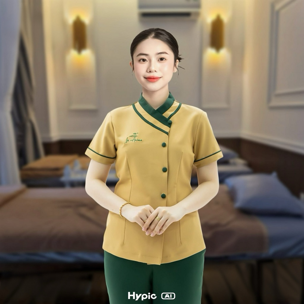 Đồng phục phòng buồng ,tạp vụ spa,khách sạn,thẩm mỹ viện chất liệu cotton lạnh hàng thiết kế cao cấp