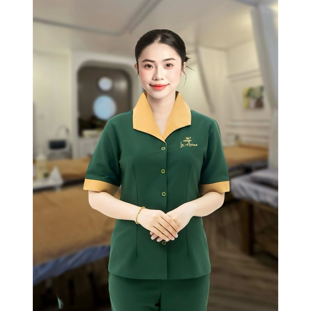 Đồng phục phòng buồng ,tạp vụ spa,khách sạn,thẩm mỹ viện chất liệu cotton lạnh hàng thiết kế cao cấp