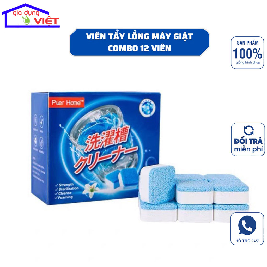 COMBO 12 Viên Vệ Sinh Lồng Máy Giặt Công Nghệ Mới Diệt khuẩn và Tẩy Sạch Cặn bẩn trong lồng may