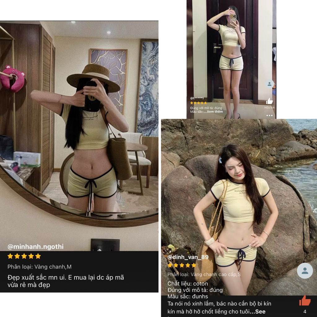 Set đồ đi biển nữ croptop sexy - áo thun bo viền + quần short buộc dây lưng thấp phong cách mỹ cá tính [ E_S03 ]