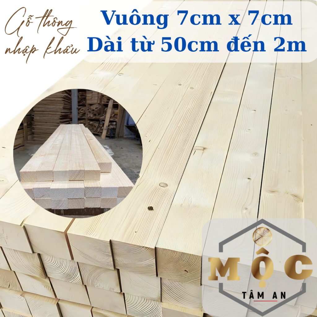 Thanh nan gỗ thông Vuông Dày 7cm x Rộng 7cm, dài từ 50cm đến 200cm , Đã ...