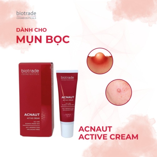 Bộ đôi Sữa rửa mặt & Chấm Mụn BIOTRADE Acnaut Active Cream/ Lotion cho da mụn viêm, mụn sưng, mụn bọc, mụn mủ
