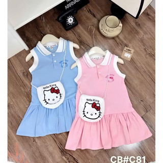 Váy Hellokitty cổ Polo cho bé gái đi học, đi chơi (9-35kg) chất cotton mềm