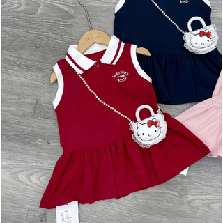 Váy Hellokitty cổ Polo cho bé gái đi học, đi chơi (9-35kg) chất cotton mềm