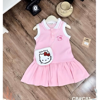 Váy Hellokitty cổ Polo cho bé gái đi học, đi chơi (9-35kg) chất cotton mềm