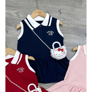 Váy Hellokitty cổ Polo cho bé gái đi học, đi chơi (9-35kg) chất cotton mềm