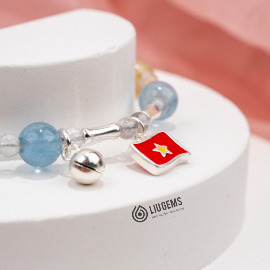 Vòng Tay Charm Lá Cờ Liugems Mix Đá Năng Lượng Và Charm  (Ag 925) Tự Hào Việt Nam VTDTr02