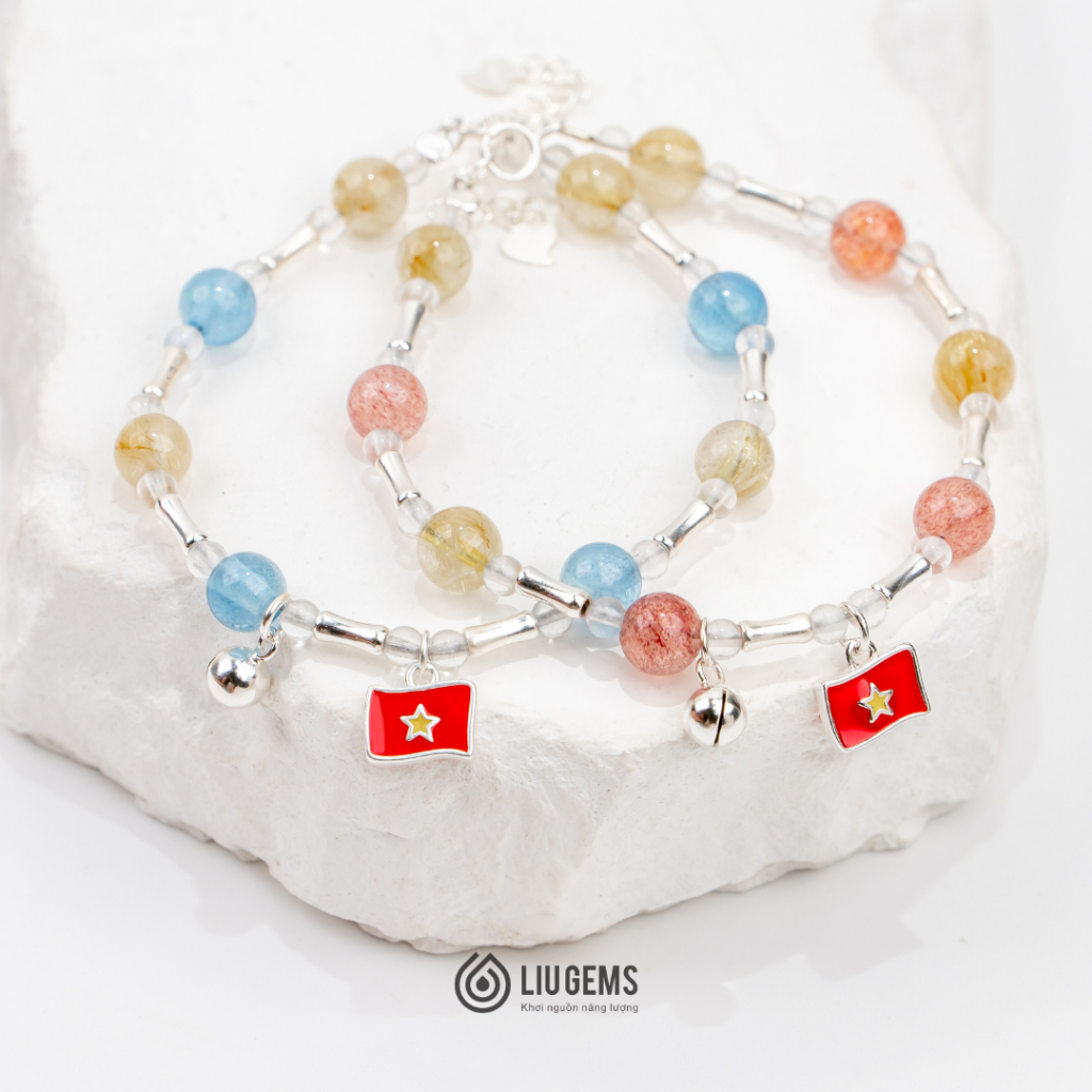 Vòng Tay Charm Lá Cờ Liugems Mix Đá Năng Lượng Và Charm  (Ag 925) Tự Hào Việt Nam VTDTr02