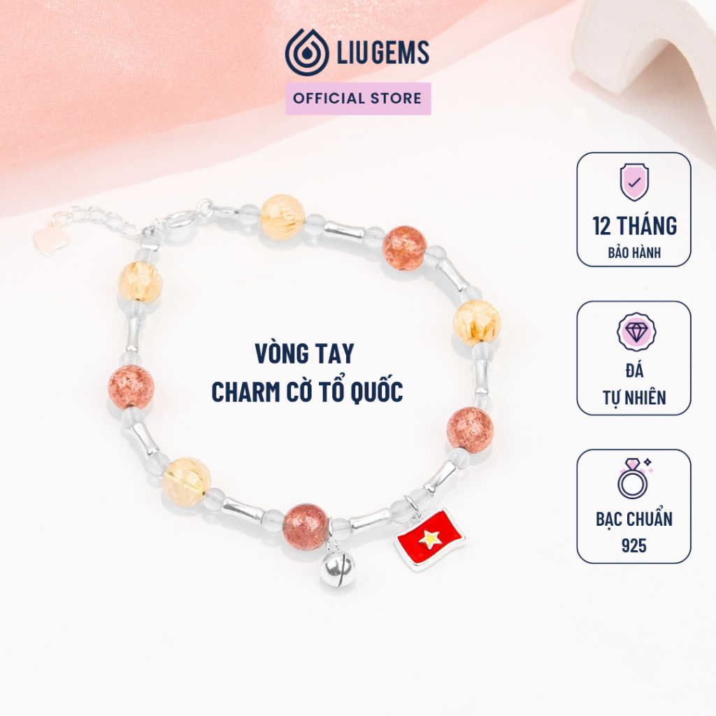 Vòng Tay Charm Lá Cờ Liugems Mix Đá Năng Lượng Và Charm  (Ag 925) Tự Hào Việt Nam VTDTr02