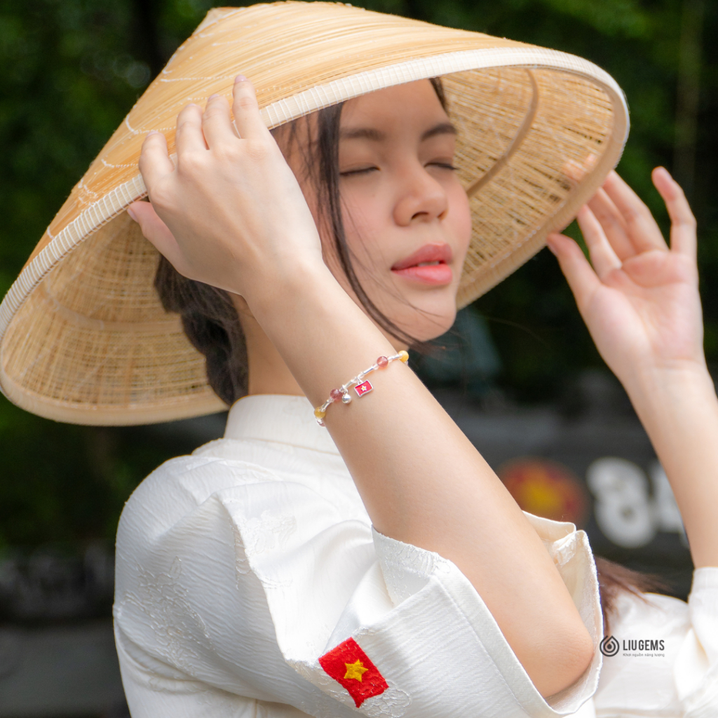Vòng Tay Charm Lá Cờ Liugems Mix Đá Năng Lượng Và Charm  (Ag 925) Tự Hào Việt Nam VTDTr02