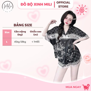 Đồ Bộ Pijama Nữ Form Rộng MiLi – Lụa Latin Cao Cấp, Áo Cánh Dơi, Quần Đùi Có Túi, Họa Tiết Loang Rừng, Đồ Ngủ Xinh