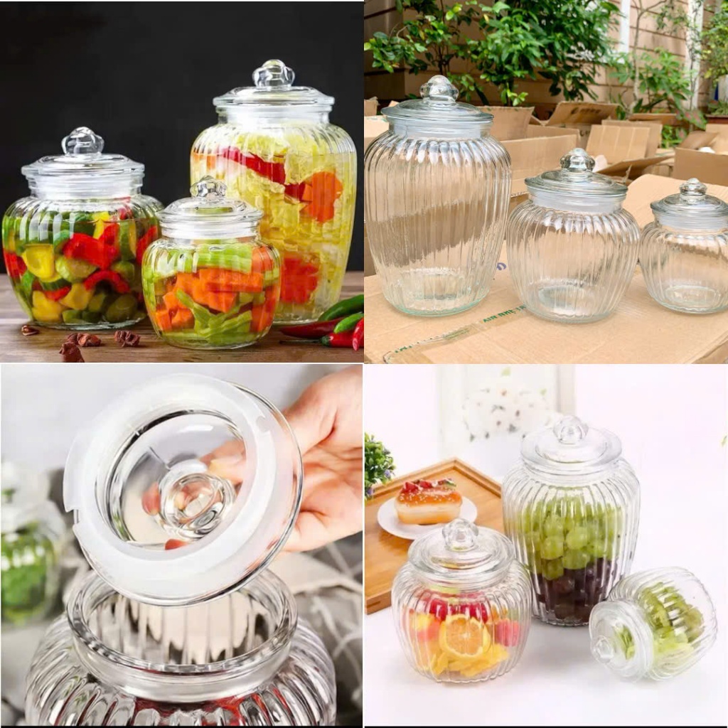 Combo 3 Hũ Thuỷ Tinh Sọc bình quả bí đựng ngâm nước hoa quả ,Đựng Gia Vị , Muối Dưa Cà , Đựng Đồ Khô nhiều dung tích