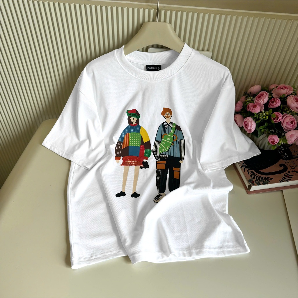 Áo Thun Mirage Cặp Đôi Tông Trắng Hiện Đại Local Brand Chất 100% Cotton Mềm Mịn Thoáng Mát.