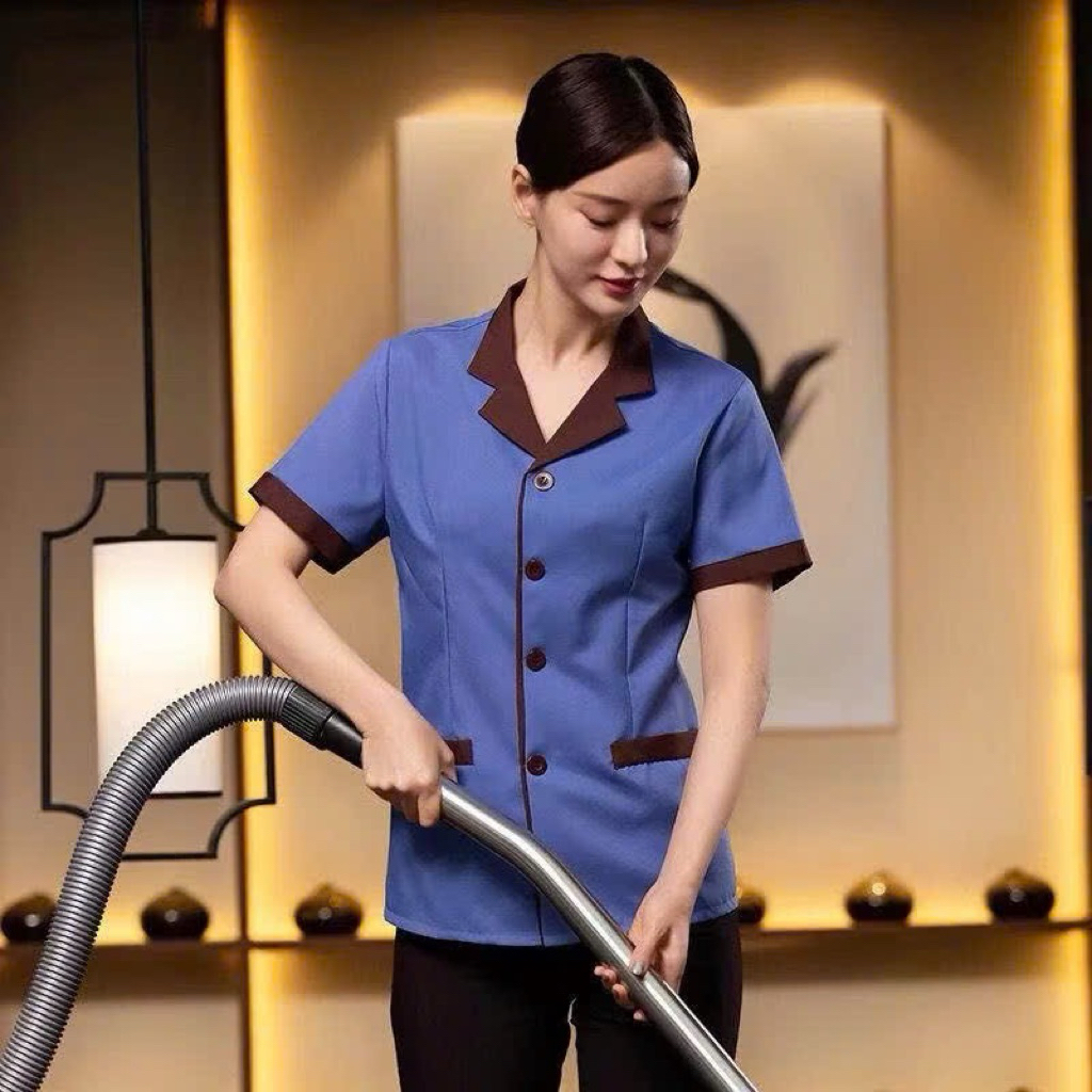 Đồng phục phòng buồng ,tạp vụ spa,khách sạn,thẩm mỹ viện chất liệu cotton lạnh hàng thiết kế cao cấp