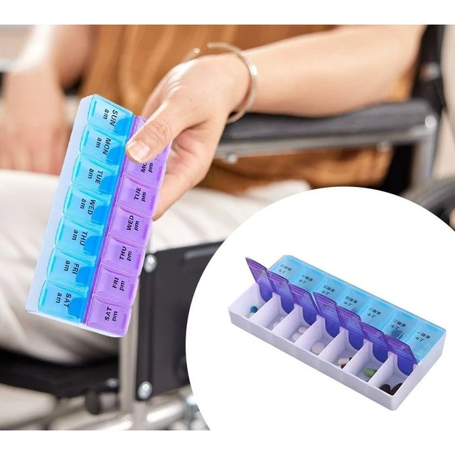 Hộp đựng thuốc 7 ngày sáng/tối, tiện khi đi du lịch- Hộp chia thuốc 14 ngăn tiện dụng