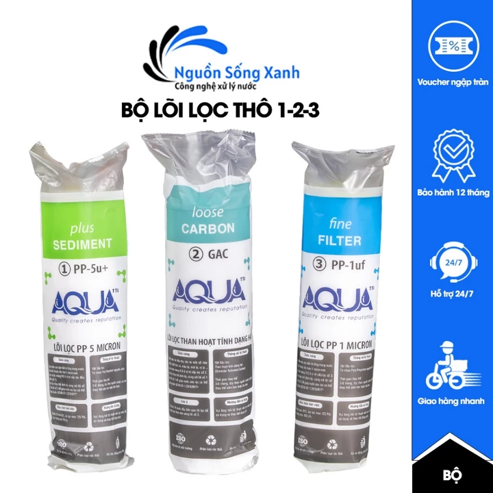 Bộ Lõi Lọc Nước AQUA 123 - Combo Lõi Lọc Thô Số 123 Thay cho Mọi Loại Máy RO Lọc Nước Uống Trực Tiếp
