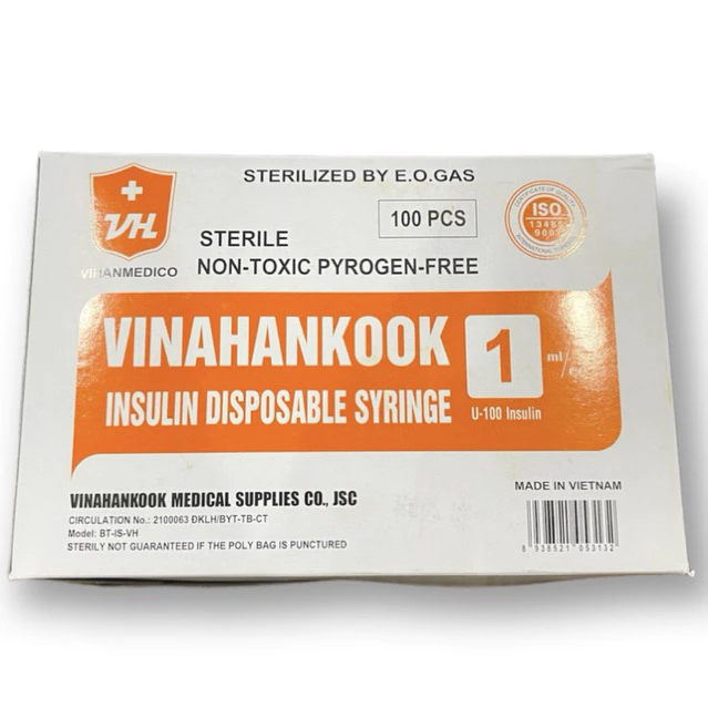 tuýt Tiêm Tiểu Đường Bơm Tiêm VINAHANKOOK, SUNGSHIM 1ml INSULIN U-100 Đầu Kim 30Gx1/2
