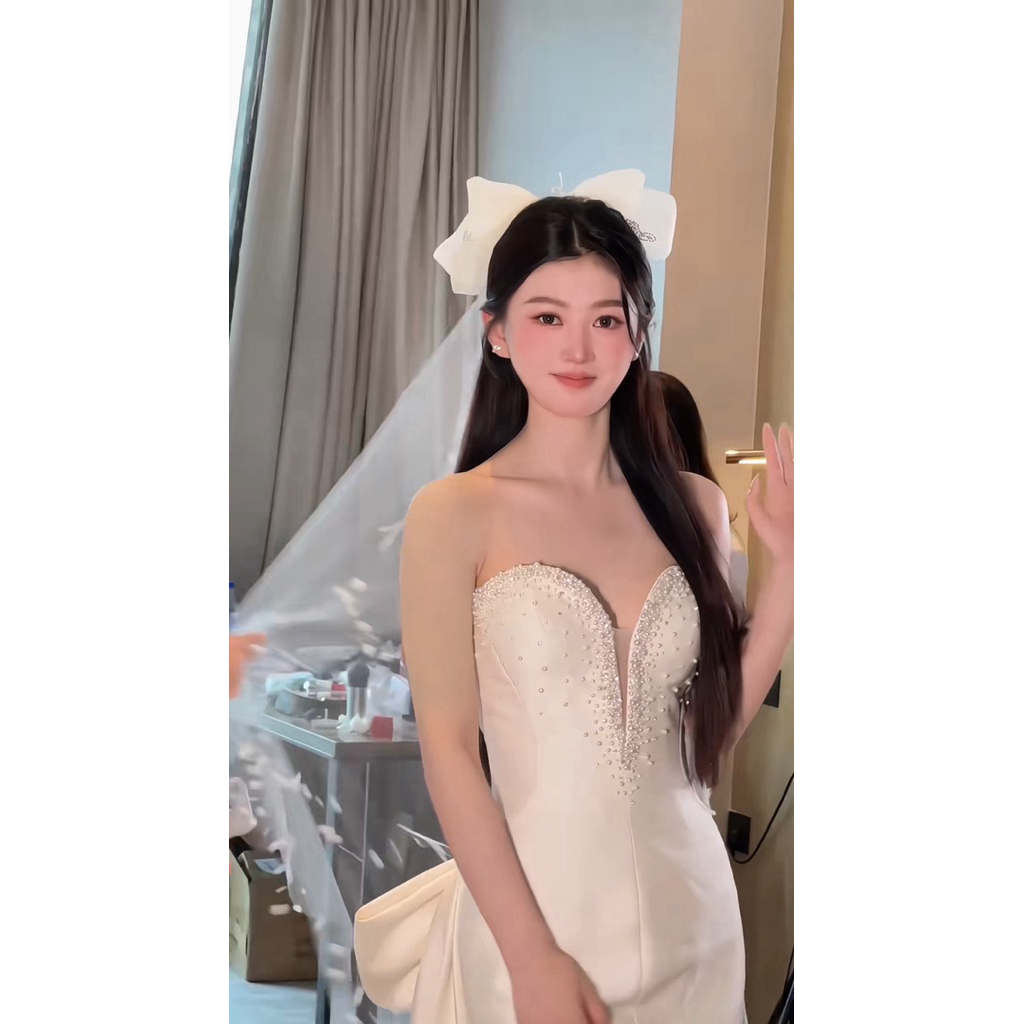 🍒🍒🍒Voan cô dâu đính nơ xinh và dây tua rua(CÓ NHẬN LÀM KÍCH THƯỚC THEO YÊU CẦU)- chiều dài 1m5 |PHUKIENCUOIYENLINH