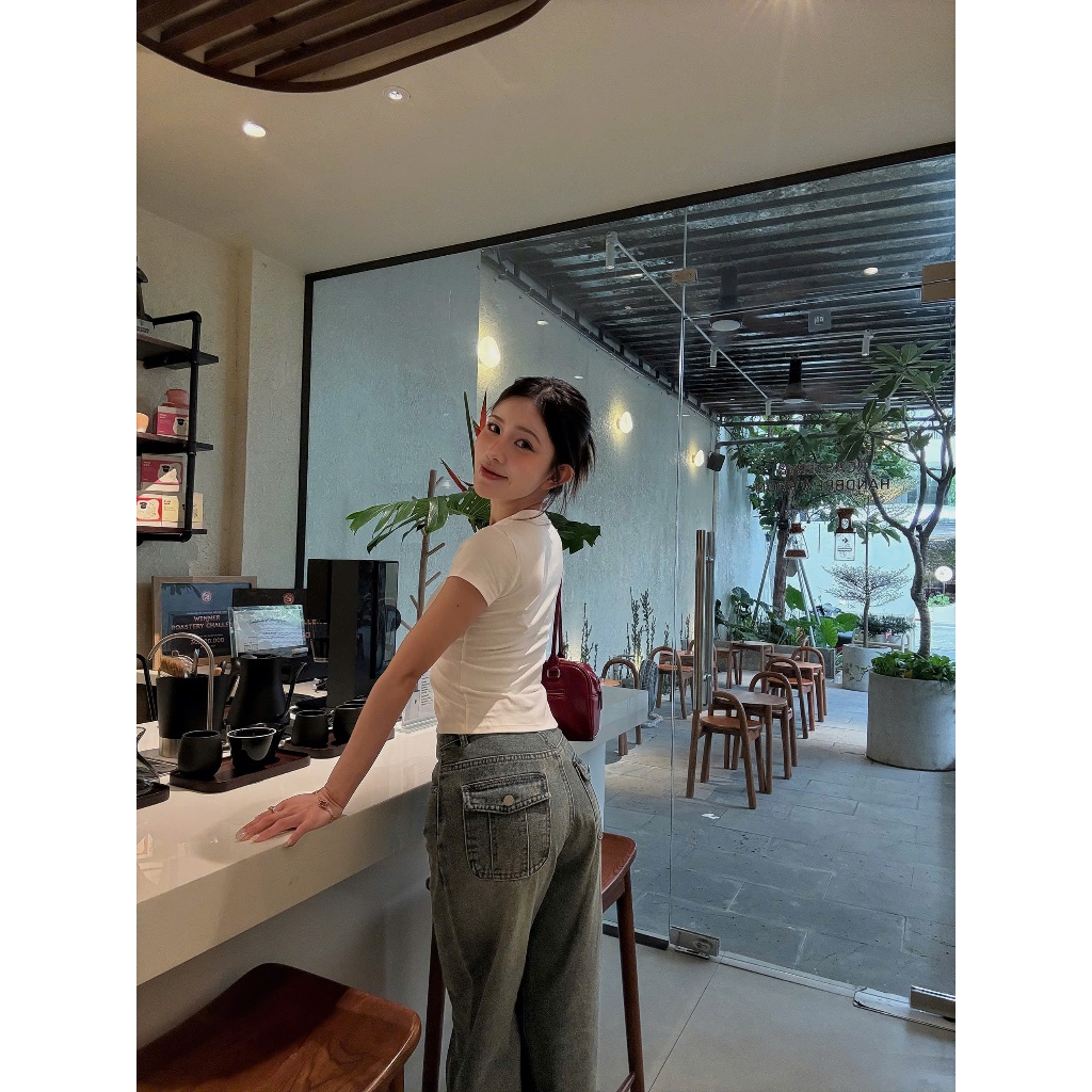 THE QUẠO - Quần Jean Nữ  Lưng Cao Ống Suông Phối Túi Nắp (3 màu - 3 chiều dài) S1607_735