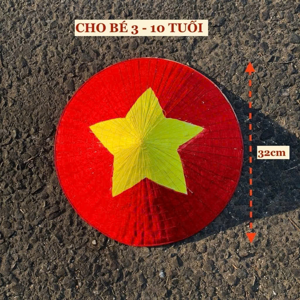 Combo 10 Nón lá cờ đỏ sao vàng- Nón vẽ cờ tổ quốc - Kèm quai size cho bé và người lớn