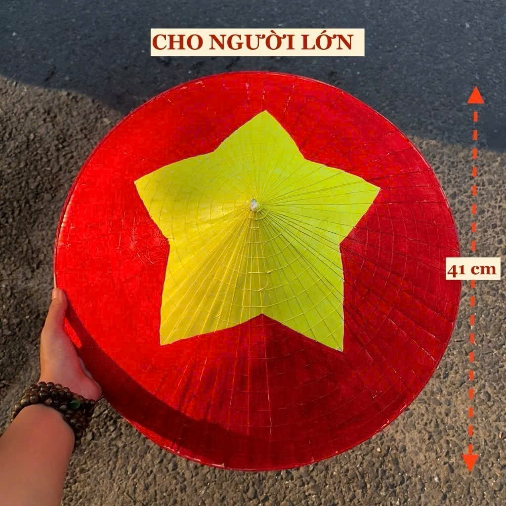 Combo 10 Nón lá cờ đỏ sao vàng- Nón vẽ cờ tổ quốc - Kèm quai size cho bé và người lớn
