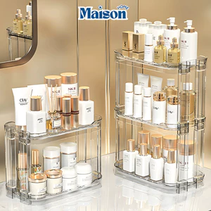 Kệ Đựng Mỹ Phẩm Để Bàn Trong Suốt 3 Tầng MAISON, Giá Để Đồ Nhà Tắm Đa Năng Tiện Lợi Có Lỗ Thoát Nước Chống Ẩm Mốc