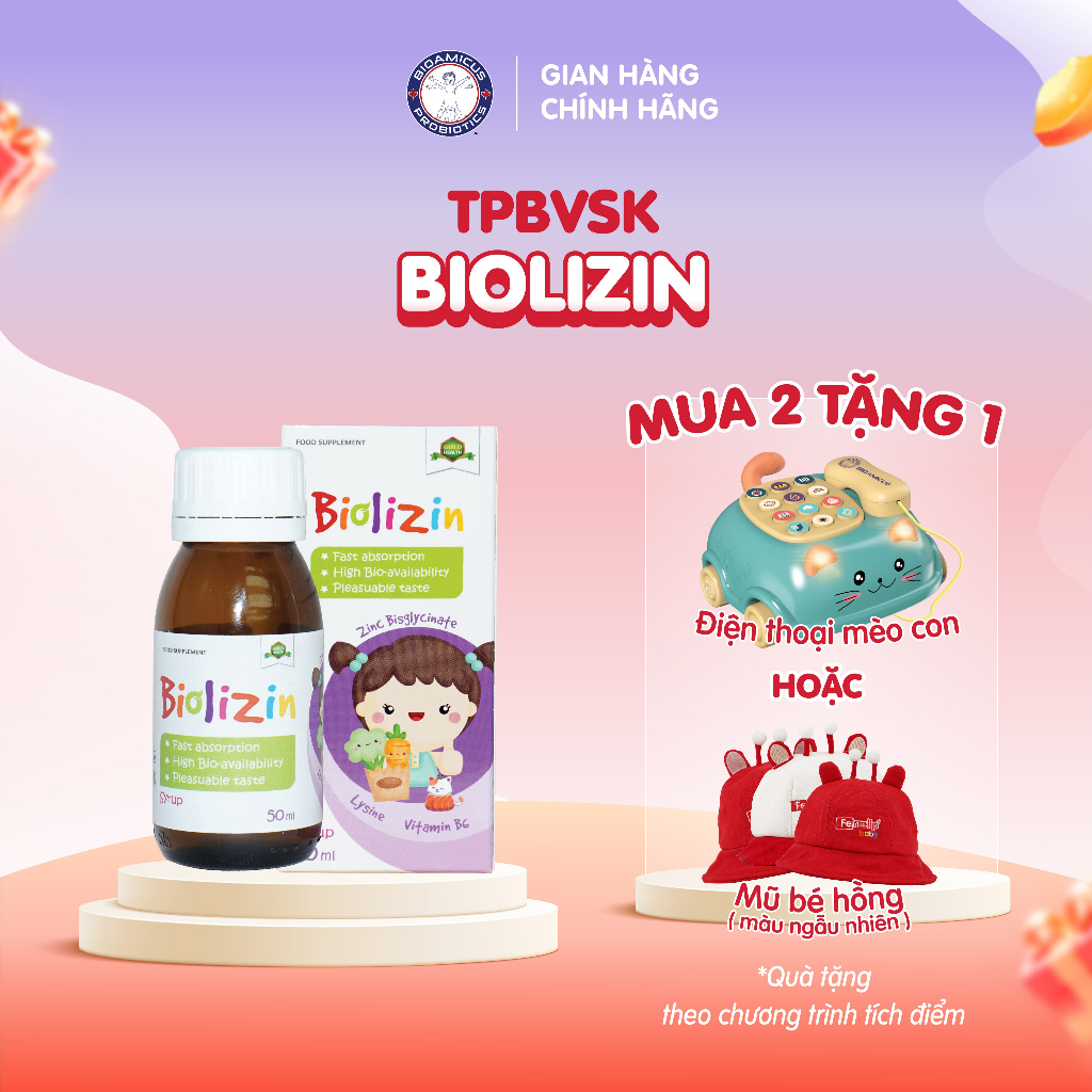 Kẽm Biolizin Hỗ Trợ Bé Ăn Ngon, Tăng Đề Kháng chai 50ml + quà tặng