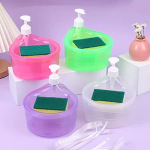 Bình tròn nhấn nước rửa chén có khay để miếng rửa tiện dụng (tặng kèm mút rửa chén)