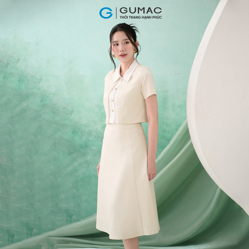 Set lẻ Áo kiểu nữ GUMAC lửng phối nẹp  AF07056 - Chân váy nữ GUMAC xòe rã tùng  VF07057