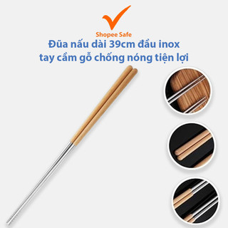 Đũa nấu dài 39cm đầu inox tay cầm gỗ chống nóng tiện lợi khi xào nấu
