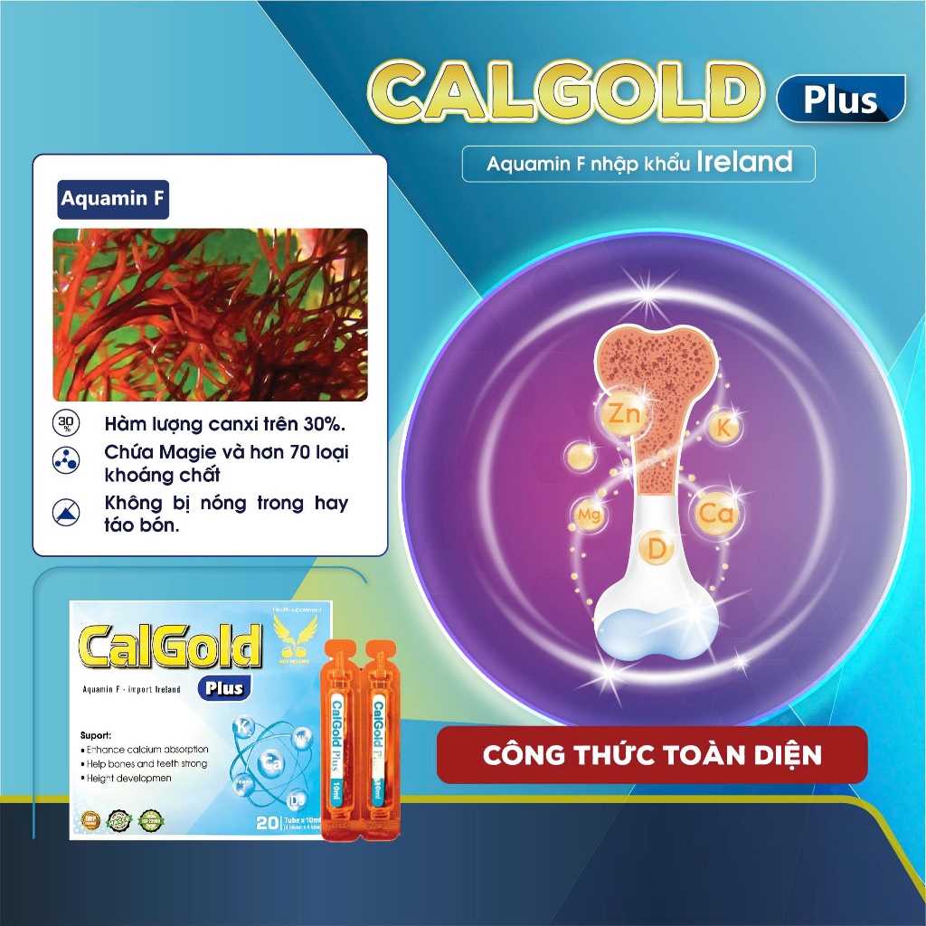 [HÀNG CTY + QUÀ] Canxi hữu cơ tăng chiều cao cho bé Calgold Plus giúp tăng chiều cao, xương răng chắc khỏe (H/20 ống)