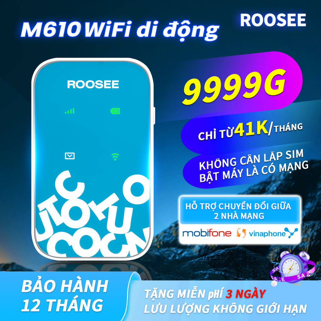 WiFi Di Động ROOSEE M610 - Phát 4G Không SIM, Chế Độ 2 Mạng mobifone /Vinaphone