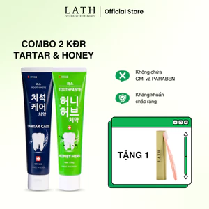 Combo 2 kem đánh răng (Honey+Tartar) Lath Beauty kem đánh trắng răng Hàn Quốc giúp thơm miệng the mát khoang họng 150gx2
