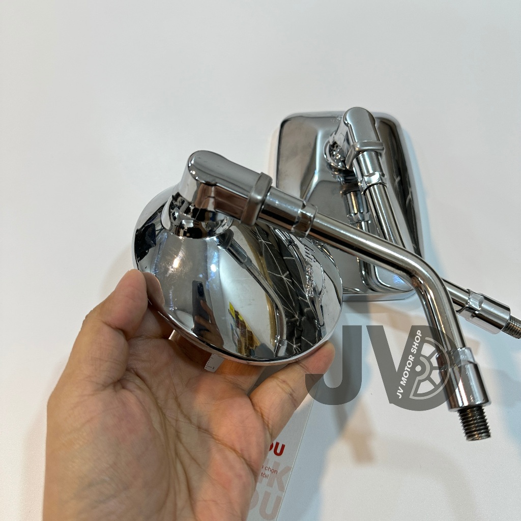 Kính chiếu hậu Motor - kiểu dáng TRÒN/ VUÔNG - Xi Inox chân ren 10li thuận, Gắn mọi dòng xe