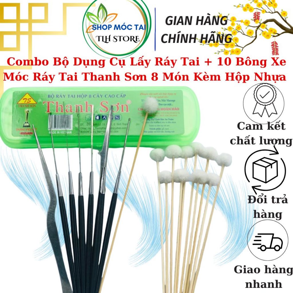Combo Bộ Dụng Cụ Lấy Ráy Tai + 10 Bông Xe Móc Ráy Tai Thanh Sơn 8 Món ...