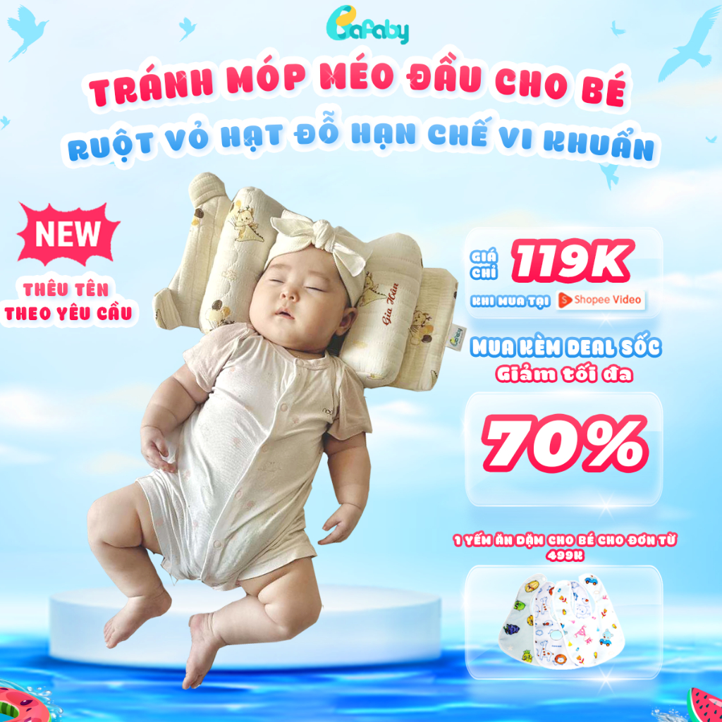 Gối Định Hình Đầu Cho Bé Sơ Sinh BAFABY Gối Chặn Chống Méo Đầu 2 Mặt Vải Cao Cấp Ruột Vỏ Đỗ Hạn Chế Vi Khuẩn - 379