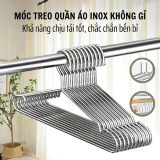Combo 10 móc treo inox 304 chịu lực tốt, treo quần áo gọn gàng chắc chắn cao cấp