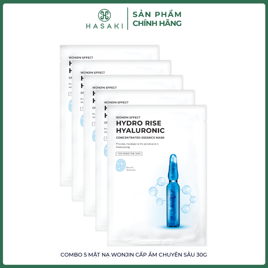 Combo 5 Mặt Nạ Wonjin Cấp Ẩm Chuyên Sâu 30g Effect Hydro Rise Hyaluronic Concentrated Essence Mask