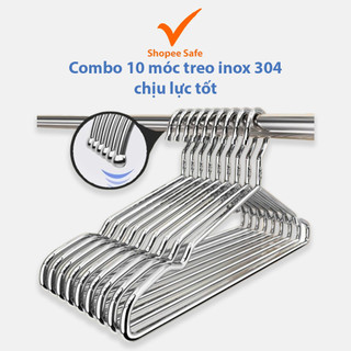 Combo 10 móc treo inox 304 chịu lực tốt, treo quần áo gọn gàng chắc chắn cao cấp