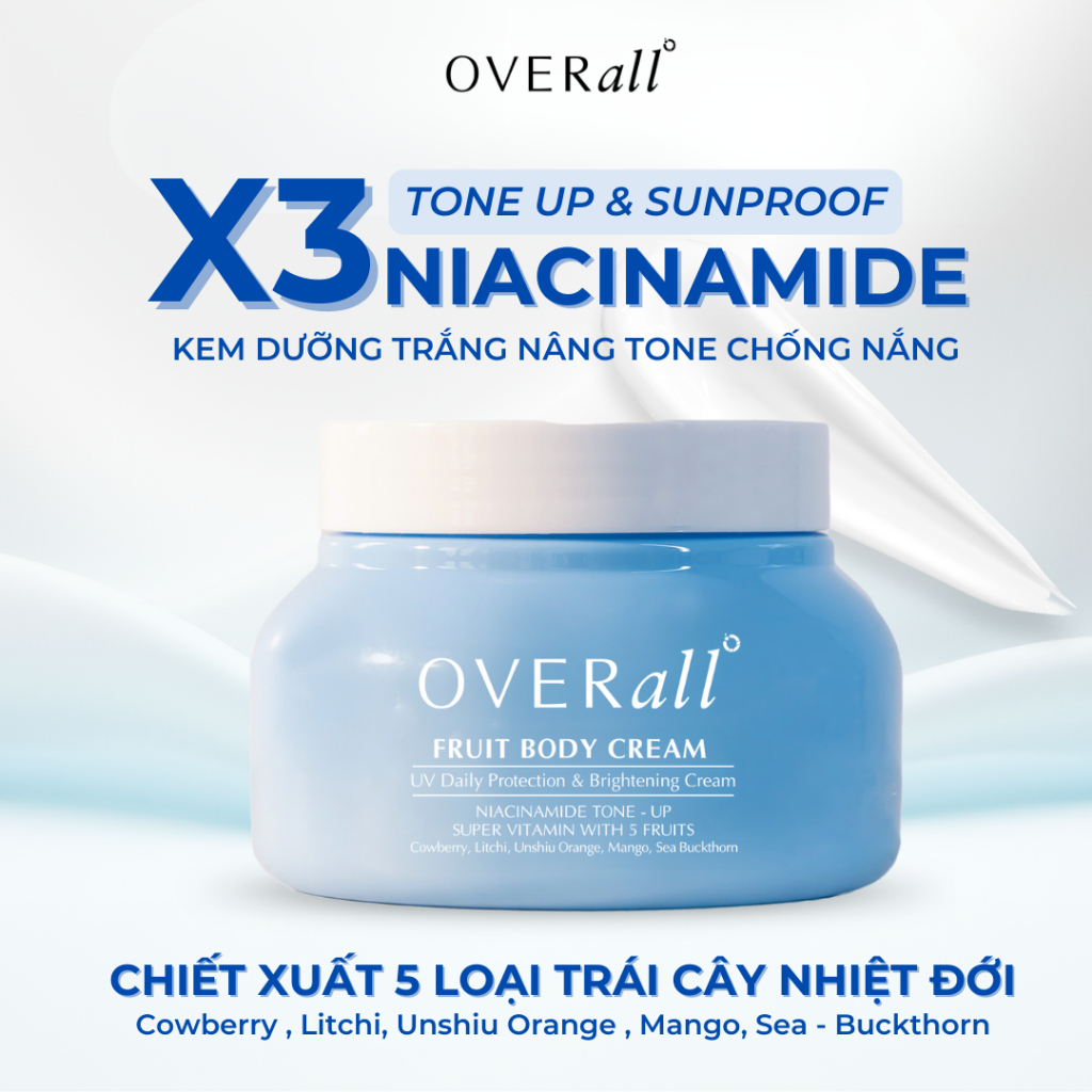 [1 TẶNG 1] Kem Dưỡng Trắng Body OVERall 200ML - Nâng tone Niacinamide Dưỡng Trắng Ẩm mịn căng bóng