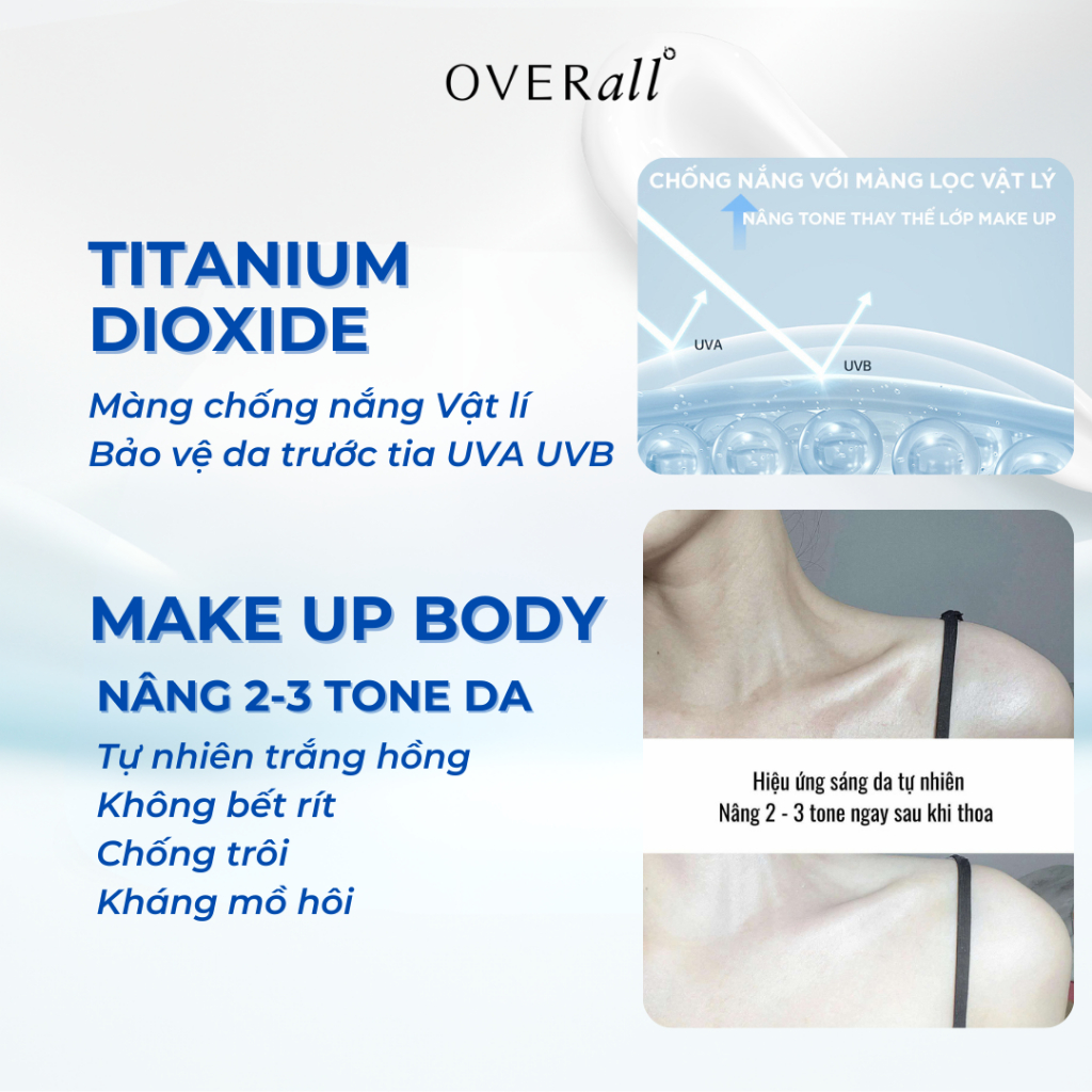 [1 TẶNG 1] Kem Dưỡng Trắng Body OVERall 200ML - Nâng tone Niacinamide Dưỡng Trắng Ẩm mịn căng bóng
