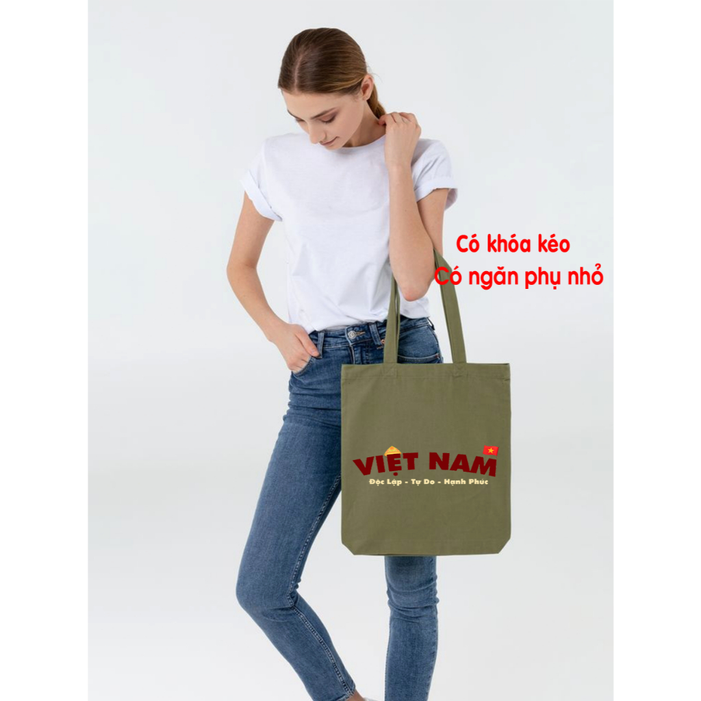 Túi tote Việt Nam Độc Lập Tự Do - túi vải canvas đeo vai 35*40 cm đi học đi chơi du lịch đựng vừa laptop 14inch tota0224