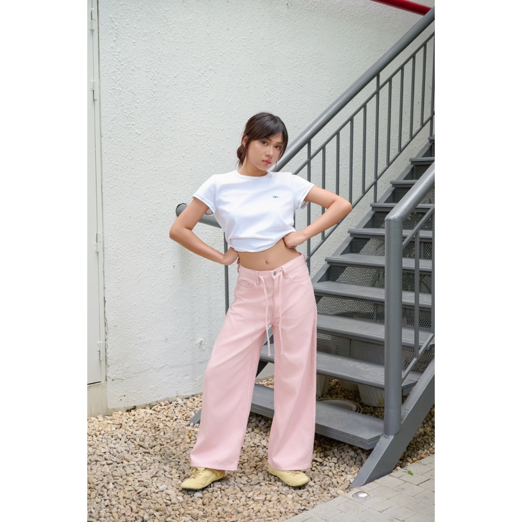 TheBlueTshirt - Quần jeans ống rộng phom loose fit phối dây cho nữ - Daughter Jeans - Women