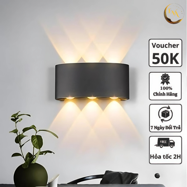 Đèn tường Led hắt 6 tia EVA TK-06 ngoài trời trong nhà lắp phòng khách, vách hiên, cầu thang, lối đi, bảo hành 12 tháng