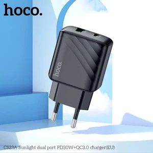 Củ sạc nhanh 30w Hoco CS23A dòng PD30W + QC3.0, cổng Type C và USB, chân cắm tròn