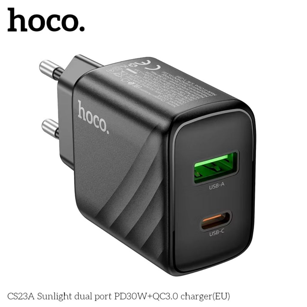 Củ sạc nhanh 30w Hoco CS23A dòng PD30W + QC3.0, cổng Type C và USB, chân cắm tròn