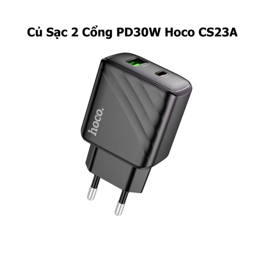 Củ sạc nhanh 30w Hoco CS23A dòng PD30W + QC3.0, cổng Type C và USB, chân cắm tròn